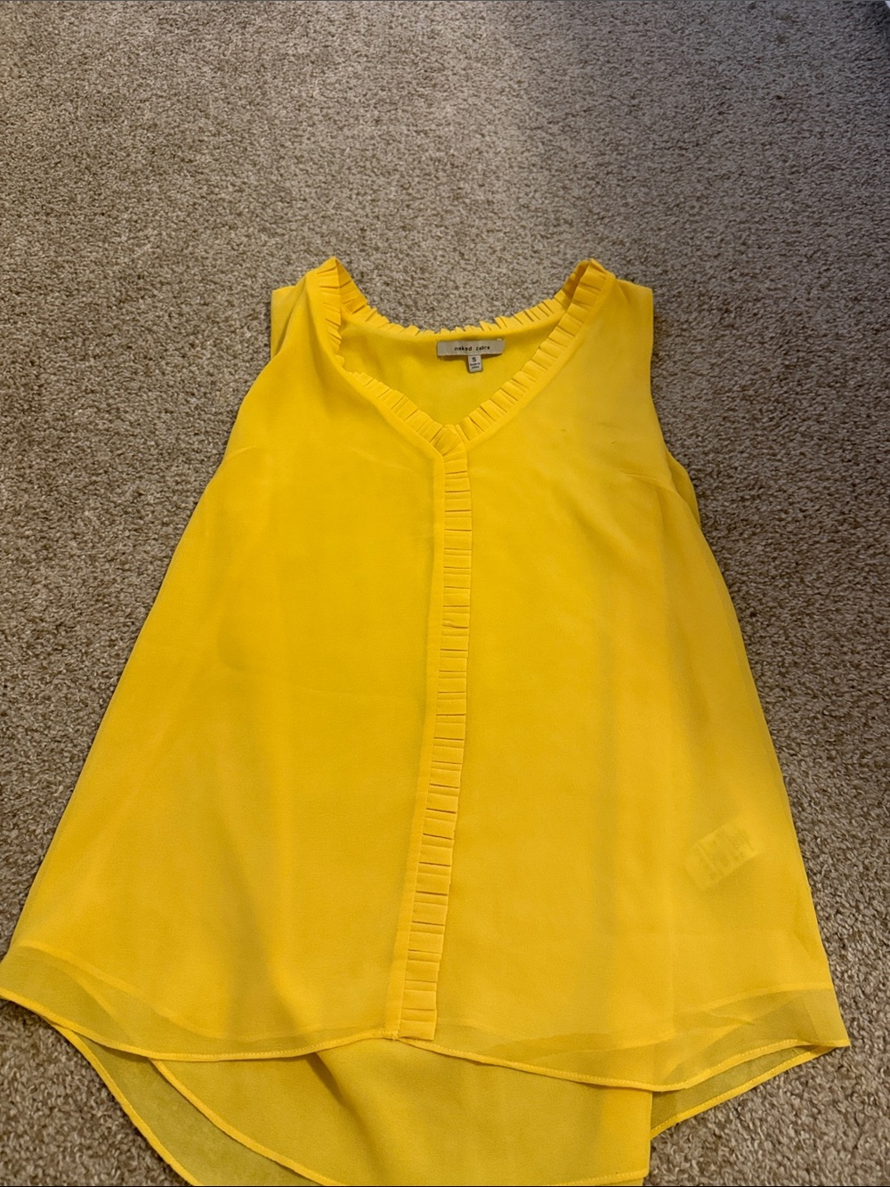 Naked Zebra Yellow Pleated-Trim V-Neck Sleeveless Camisole